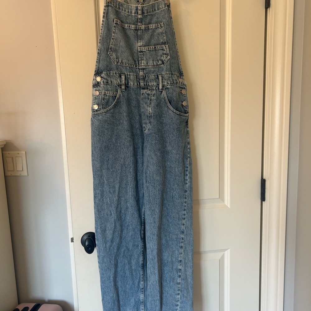 Free People Blue Denim Jumpsuit with Adjustable Straps